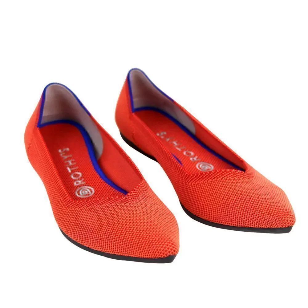 Rothy's ORANGE TEXTILE BLUE TRIM POINTED TOE FLAT BALLET SLIP ON SHOES Sz 8W